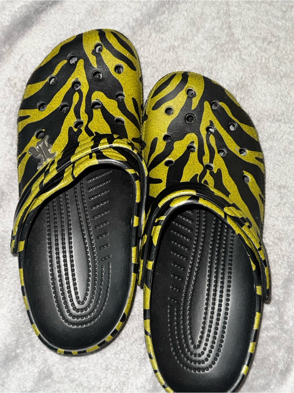CROCS Yellow and Black Zebra Print Clog Mules